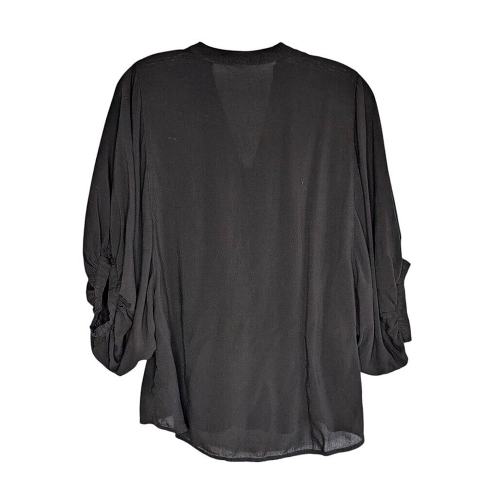 Express Black Lightweight Button-Front Blouse Wit… - image 2
